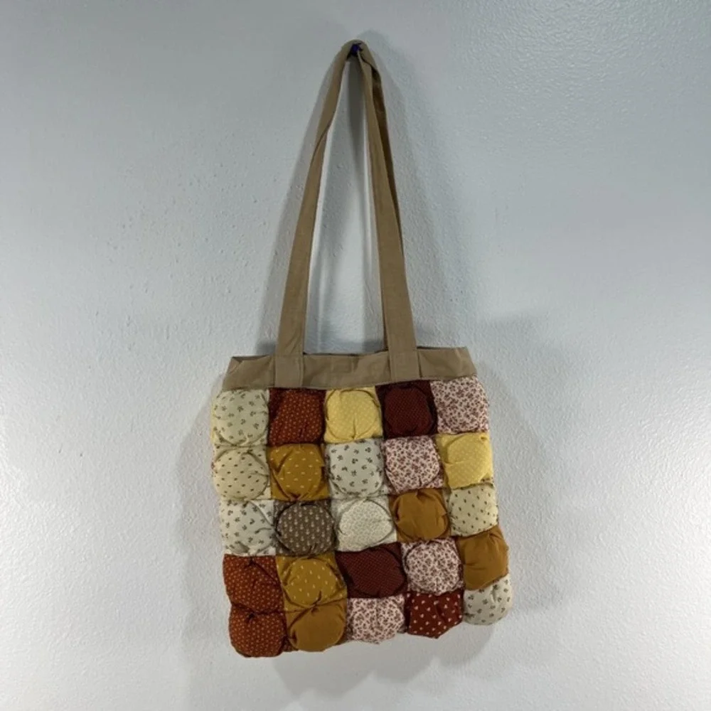 Handmade Puff Quilted Patchwork‎ Tote Bag Boho Cottagecore Vintage Style